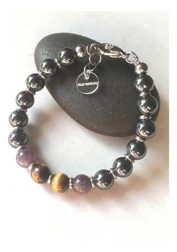 Pulsera Piedras Hematitas  Ojo De Tigre Amatista Acero