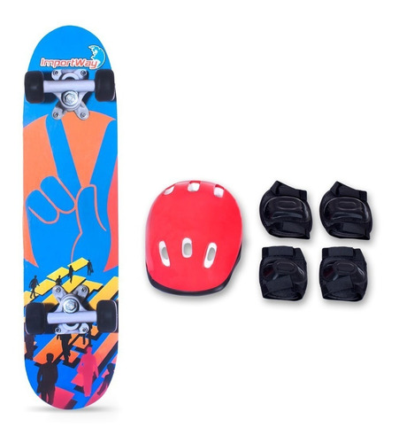 Skate Infantil + Acessórios Segurança Com 5 Itens + Bolsa