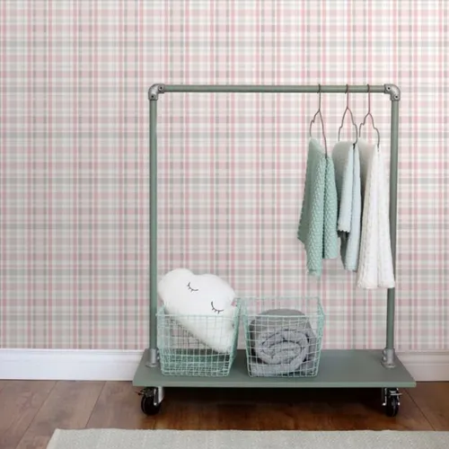 Papel de Parede Non Woven Xadrez Rosa