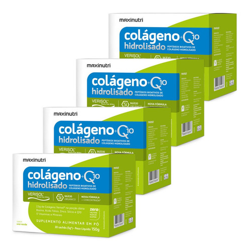 Kit 4 Colágeno Verisol Sachê Uva Verde 30x5g + Q10 Maxinutri