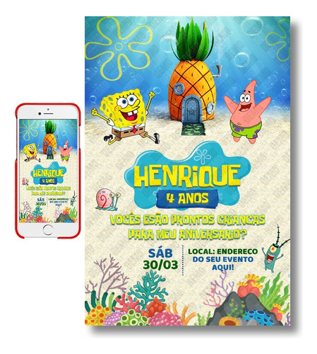 Convite Digital Aniversário Bob Esponja