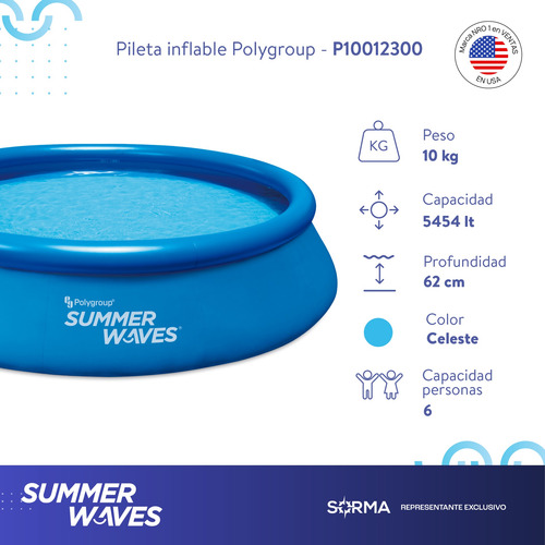Imagen 2 de 10 de Pileta Inflable Redonda Summer Waves 5454lt Facil Armado