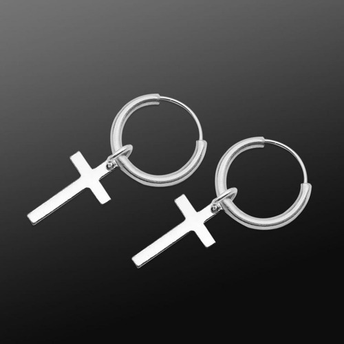 Brinco Masculino Orizom Argola Cruz Aço Inox Prateado