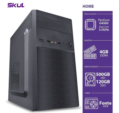 Pc Skul Home H200 Pentium G4560 3.5ghz 4gb Ddr4 Ssd 120gb