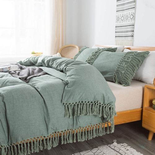 Brandream Sage Green Boho Ropa De Cama Con Borlas Funda Nórd