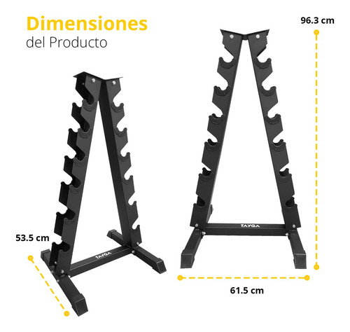 Rack Set 6 Pares Mancuernas Atlas 5 A 30 Lb Tayga Color Negro