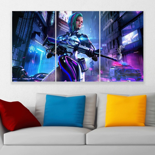 Cuadro Triptico Cyberpunk Free Fire Art Canvas Personalizado