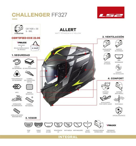 Casco Para Moto Ls2 Ff 327 Challenger Allert Mate Amarillo