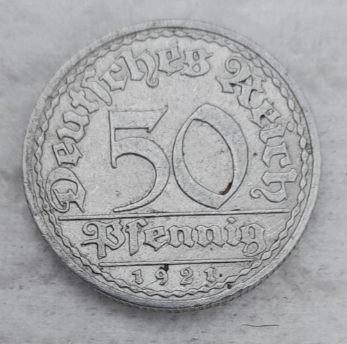  Moneda De Alemania, 50 Pfennig, Año 1921, Estado 8  Alumini