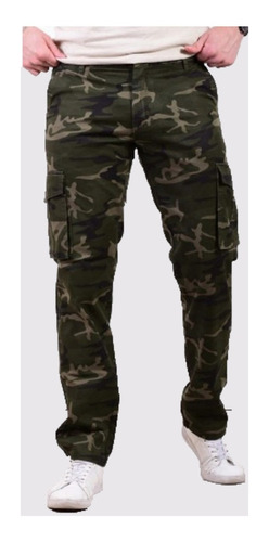 Pantalon Hombre Cargo Camuflado Gabardina Hard Work War Ffaa