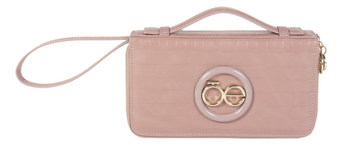 Cartera Cloe Para Mujer Grande Cierre Doble Con Maneral Color Rosa