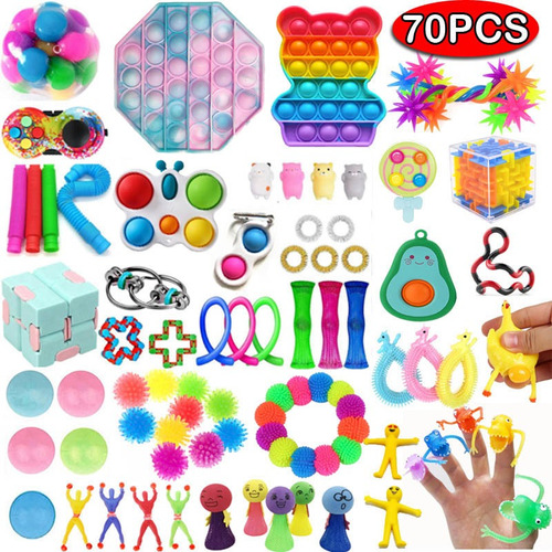 70 Piezas Fidget Push Pop It Sensory Toys Caja Mixta