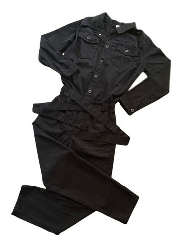 Mono Entero Jean Negro Mujer Talle S Plac Manga Larga