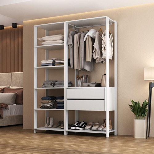 Guarda-Roupas Closet Modulado 135cm 2 Peças com 2 Gavetas e Cabideiro Multimóveis MP4320 Branco