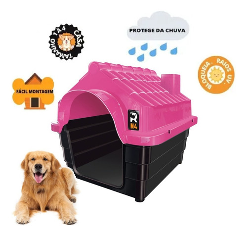 Casinha Pet Casa Cachorros Gatos Porte Médio N4 De Plástico Cor Rosa