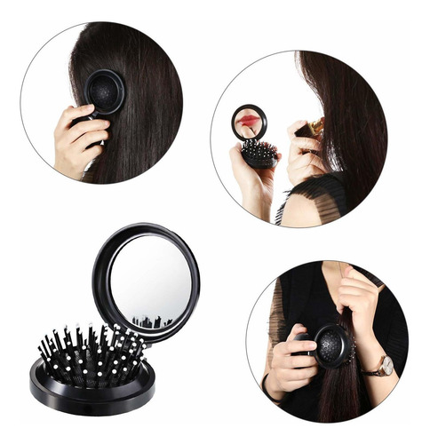 2 Piezas Plegable De Viaje Espejo Cepillo Cabello Cepillos P