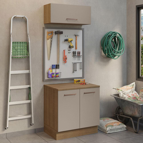 Mueble Modular Integral Almacenamiento Garaje Madesa Color Marrón/crema