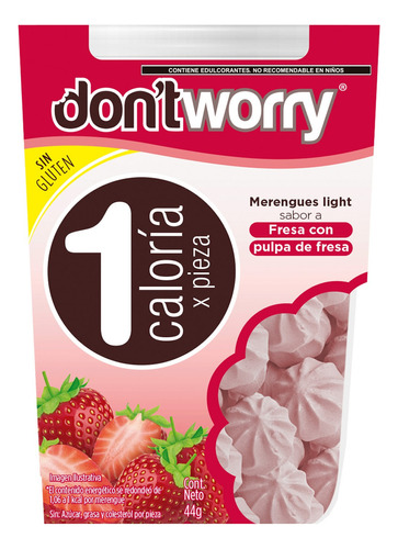 Merengues Light Dont Worry Fresa Con Pulpa De Fresa 1 Pack