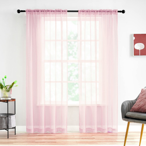 Cortinas Traslúcidas Color Rosa Claro De 63 Pulgadas De Larg