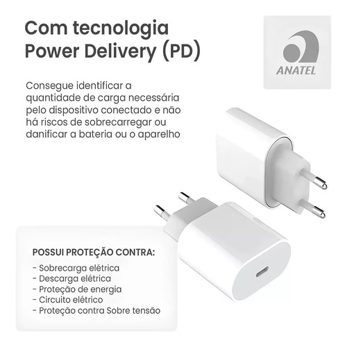 Carregado 20 W Apple + Cabo C 2 Metros iPhone 8 11 12 13 14