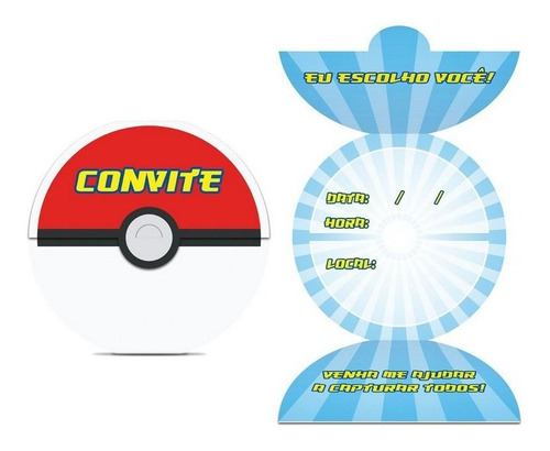 Imagem 1 de 1 de Convite Para Festa Pokemon - 8 Unidades - Junco 