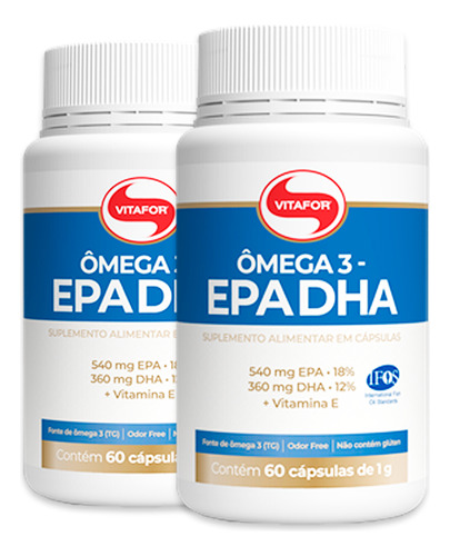 Kit 2 Ômega 3 Epa Dha 1000mg Vitafor 60 Cápsulas. Sabor Neutro