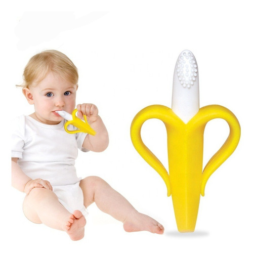 Mordedor Para Bebe Banana Cepillo De Dientes De Silicona