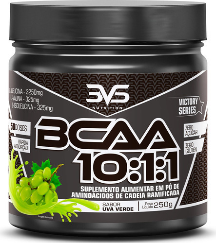 Bcaa Em Pó 10:1:1 Ultra Concentrando 250g Sabor: Uva Verde  - Fórmula Exclusiva Com 3900mg De Aminoácidos Por Dose