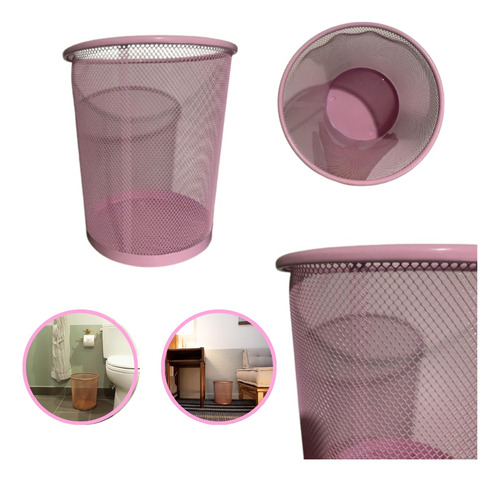 Lixeira Telada Metal Rosa 10l 23,5x27,5 Organize Com Estilo 