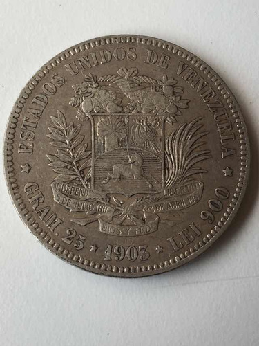 Moneda De 5 Bs Fuerte Plata 1903