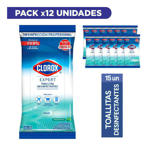 Pack 12 Toallas Desinfectantes Clorox Expert Fresco 15 Un