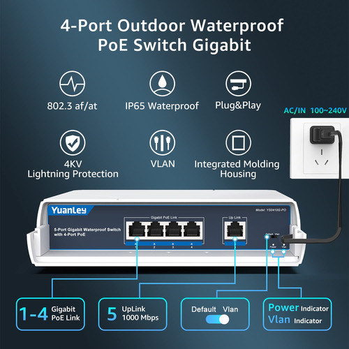 Conmutador Ethernet Yuanley De 4 Puertos Poe Gigabit 78 W A