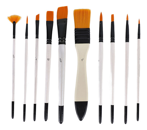 10 Brochas Para Pintura Al Óleo, Varilla Blanca, Lana De Nai