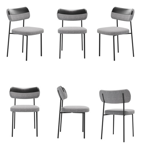 Kit 6 Cadeiras De Jantar Mona Estofada Cozinha Estrutura Da Cadeira Preto Assento Cinza Desenho Do Tecido Liso