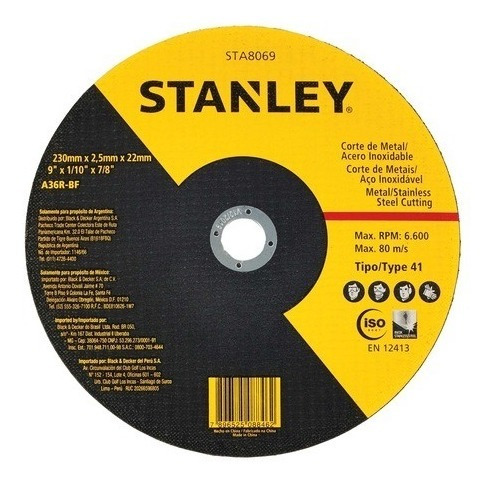 Disco De Corte Amoladora 230mm 9 PuLG. Stanley Sta8069