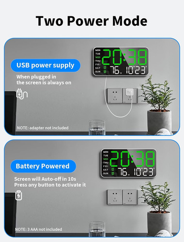 Reloj Digital De Pared Con Calendario Termómetro Y Alarmas