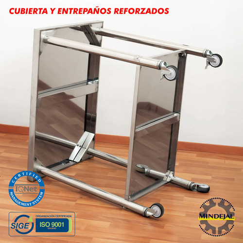Mesa En Isla Ruedas 100% Acero Inoxidable 91x60x90