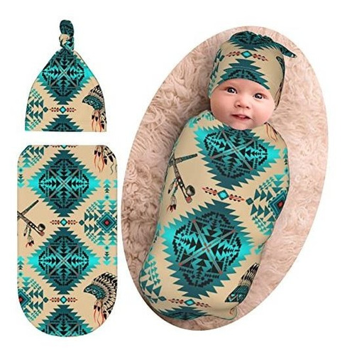 Manta Swaddle Bebé Azteca Nativa Suave + Gorro