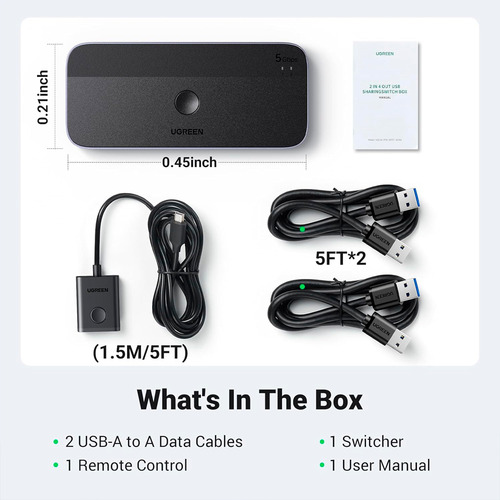 Switch Comutador Ugreen Usb A/c 3.0 2 In 4 Preto/cinza