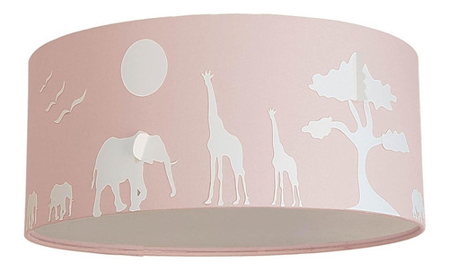 Luminária Plafon Safari Savana Cúpula Tecido Rosa 30x15cm