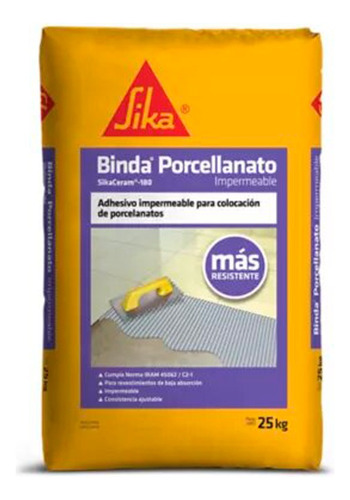 25kg Binda Porcelanato Impermeable Cemento Adhesivo Sika