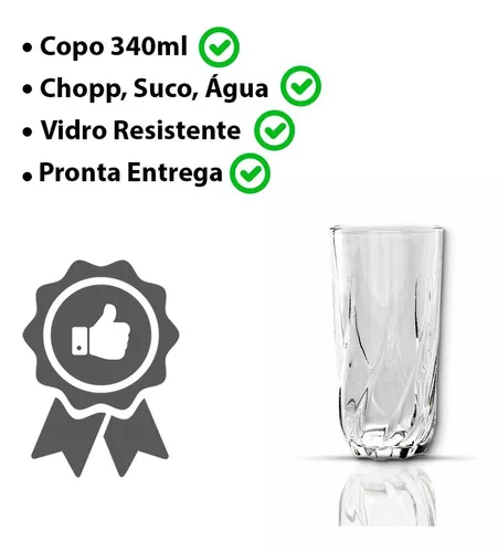 Conjunto Jogo Kit 12 Copos Grande 340ml Vidro Grosso Resistente Luxo