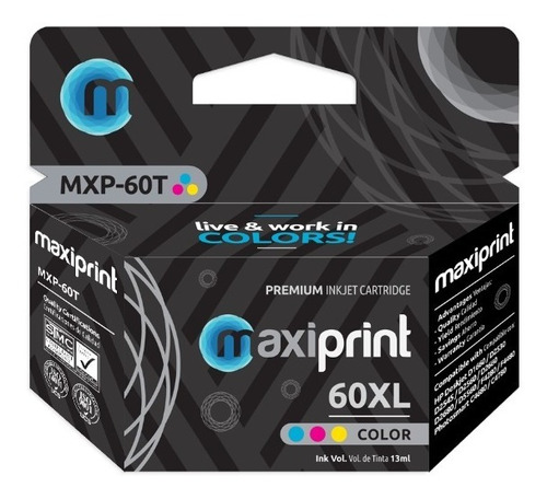 Cartucho De Tinta Hp Maxiprint 60 Xl Color Cc644wn