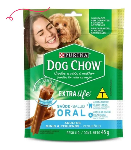 Petisco para Cães Adultos Raças Minis e Pequenas Purina Dog Chow Saúde Oral Pouch 45g 3 Unidades
