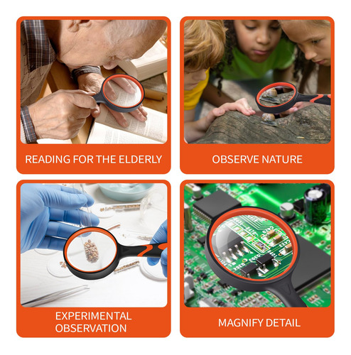 2 Pack 75mm 10x Handheld Magnifying Glass Shatterproof