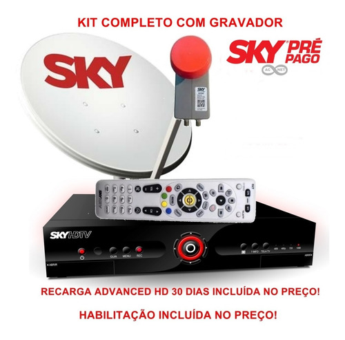 Sky Pre Pago Com Gravador Com Habilitação + Recarga Top Preto