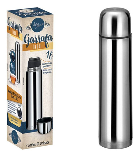 Garrafa Térmica Inox 1l Agua Cha Ou Cafe Art House Zf4771