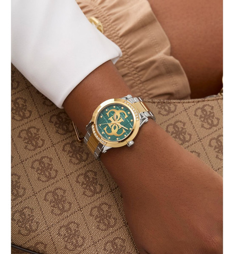 Reloj Guess Annette Verde Mujer Correa Bitono Bisel Dorado