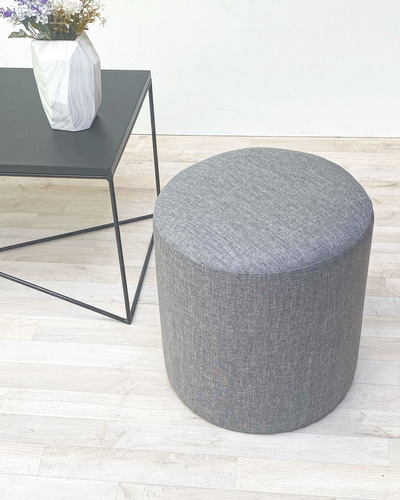 Puff Redondo Pana Boucle Lino Moderno Banqueta Premium Gris/lino