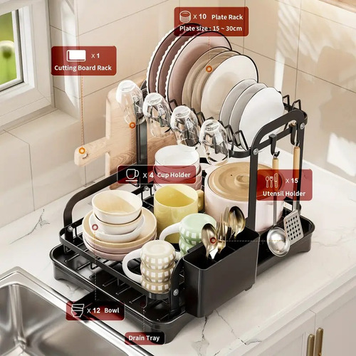 Escurridor Para Platos 2 Niveles Con 360° Drenaje Dutomático